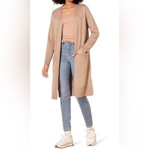 Amazon Essentials Women's Lightweight Longer Length Open Cardigan Sweater Tan XS